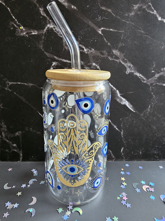 Evil Eye Hamsa Hand tumbler glass