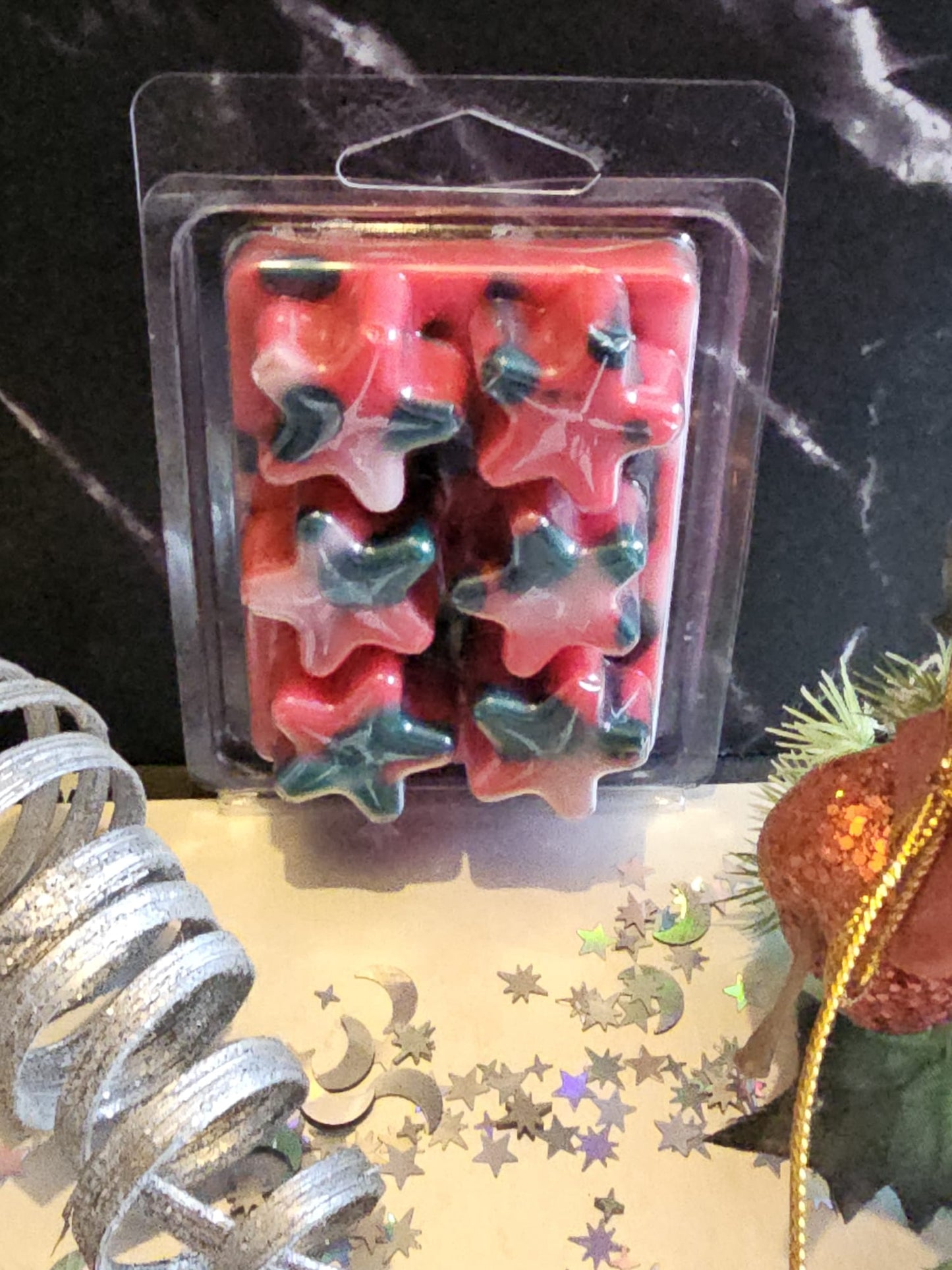 Star shaped wax melt clamshell Christmas themed in fragrance Candy Cane
