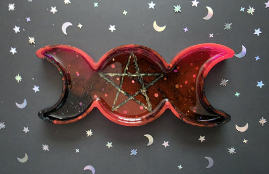 Hot Pink, Black and Gold Witchy Moon Trinket Dish