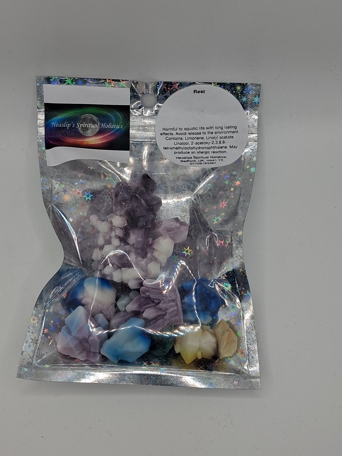 9 x coloured crystal wax melts in fragrance Rest