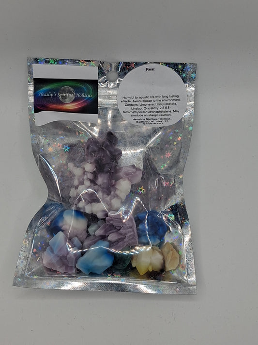 9 x coloured crystal wax melts in fragrance Rest