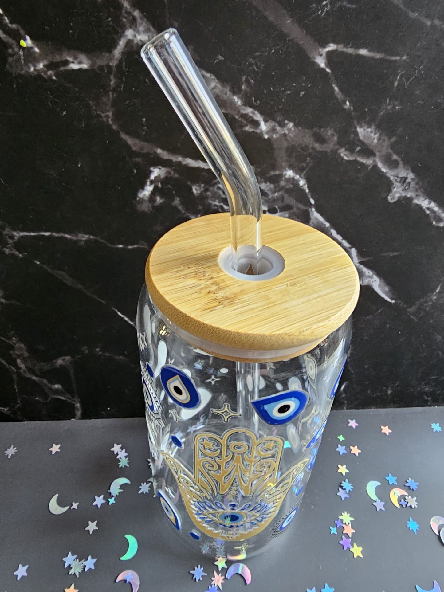 Evil Eye Hamsa Hand tumbler glass
