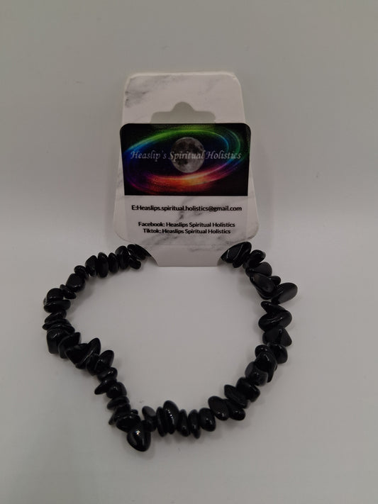 Obsidian crystal chip bracelet