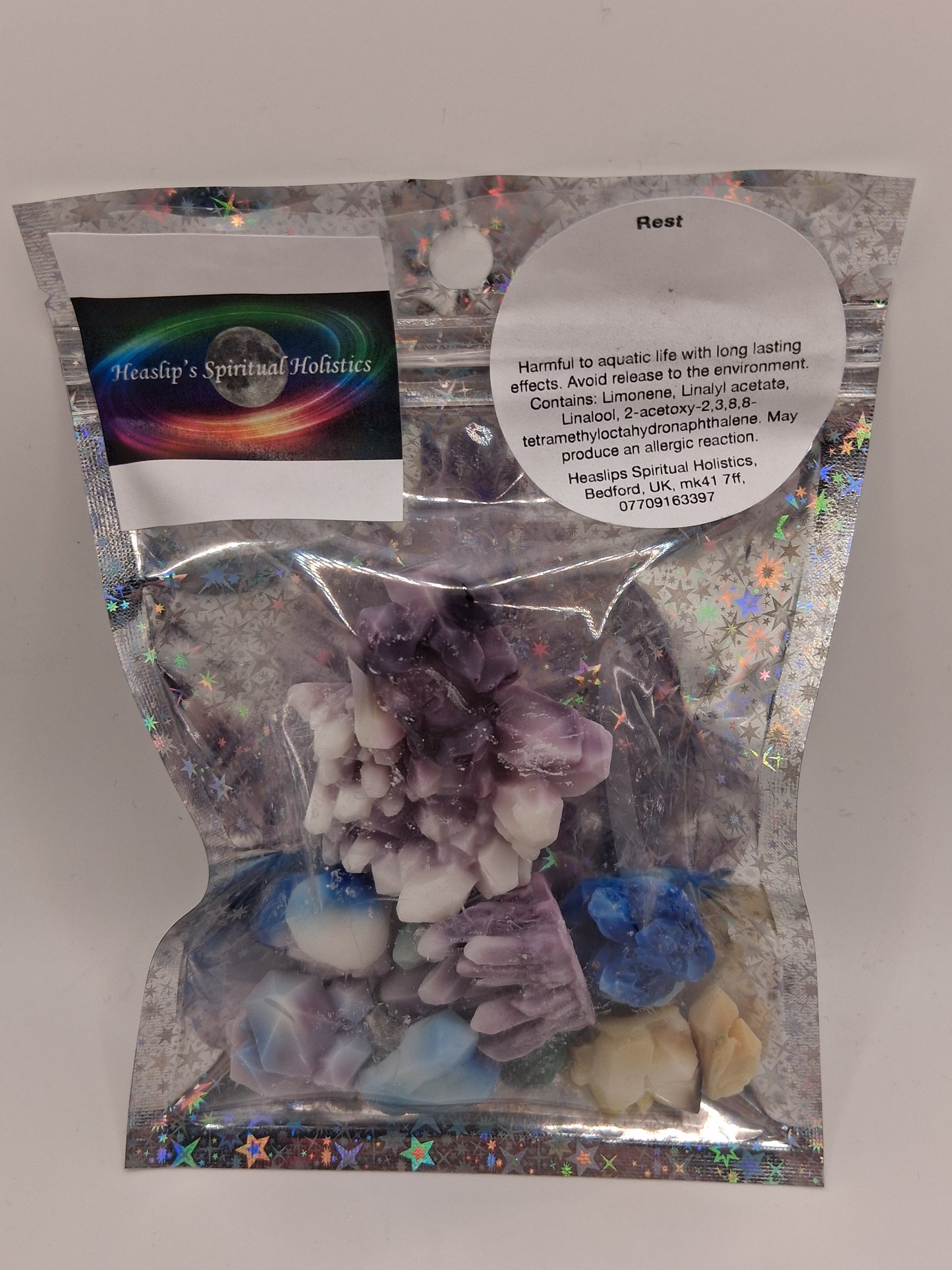 9 x coloured crystal wax melts in fragrance Rest