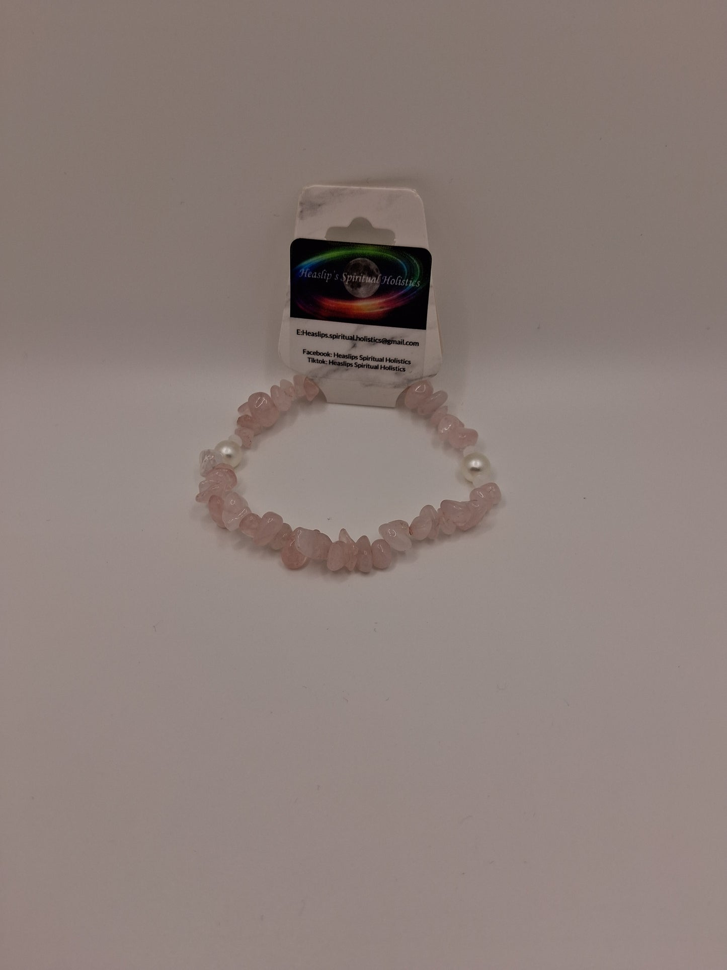 Rose Quartz chips & pearl like bead bracelet