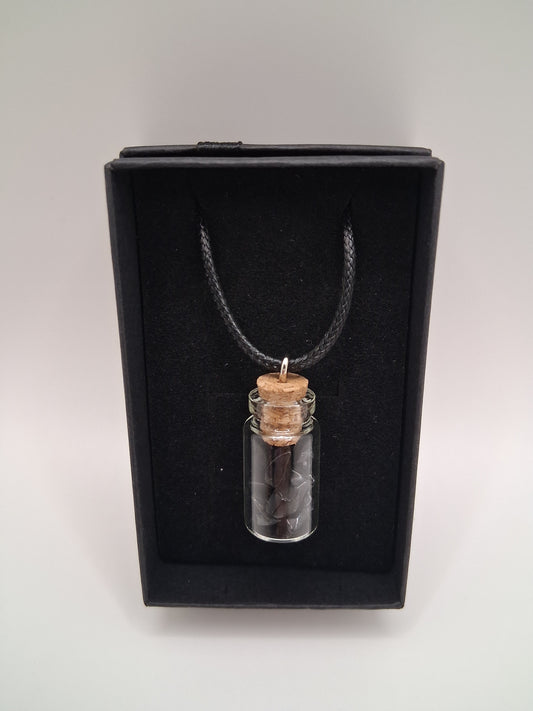 Obsidian chip bottle necklace