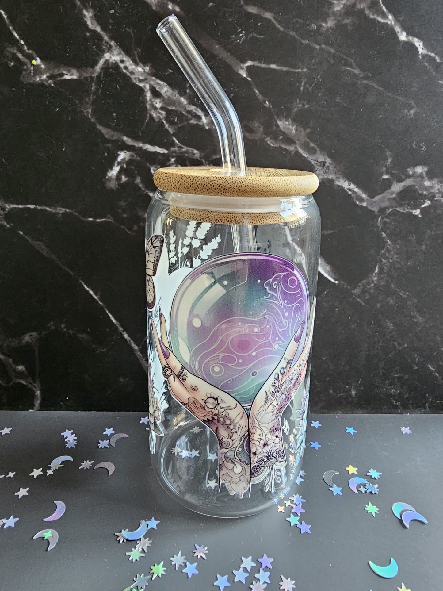Crystal Ball in hands Tumbler Glass