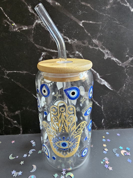 Evil Eye Hamsa Hand tumbler glass