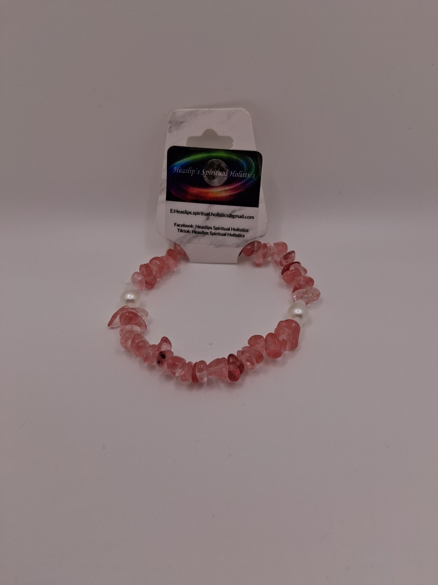 Strawberry Quartz & Pearl Bead beacelet