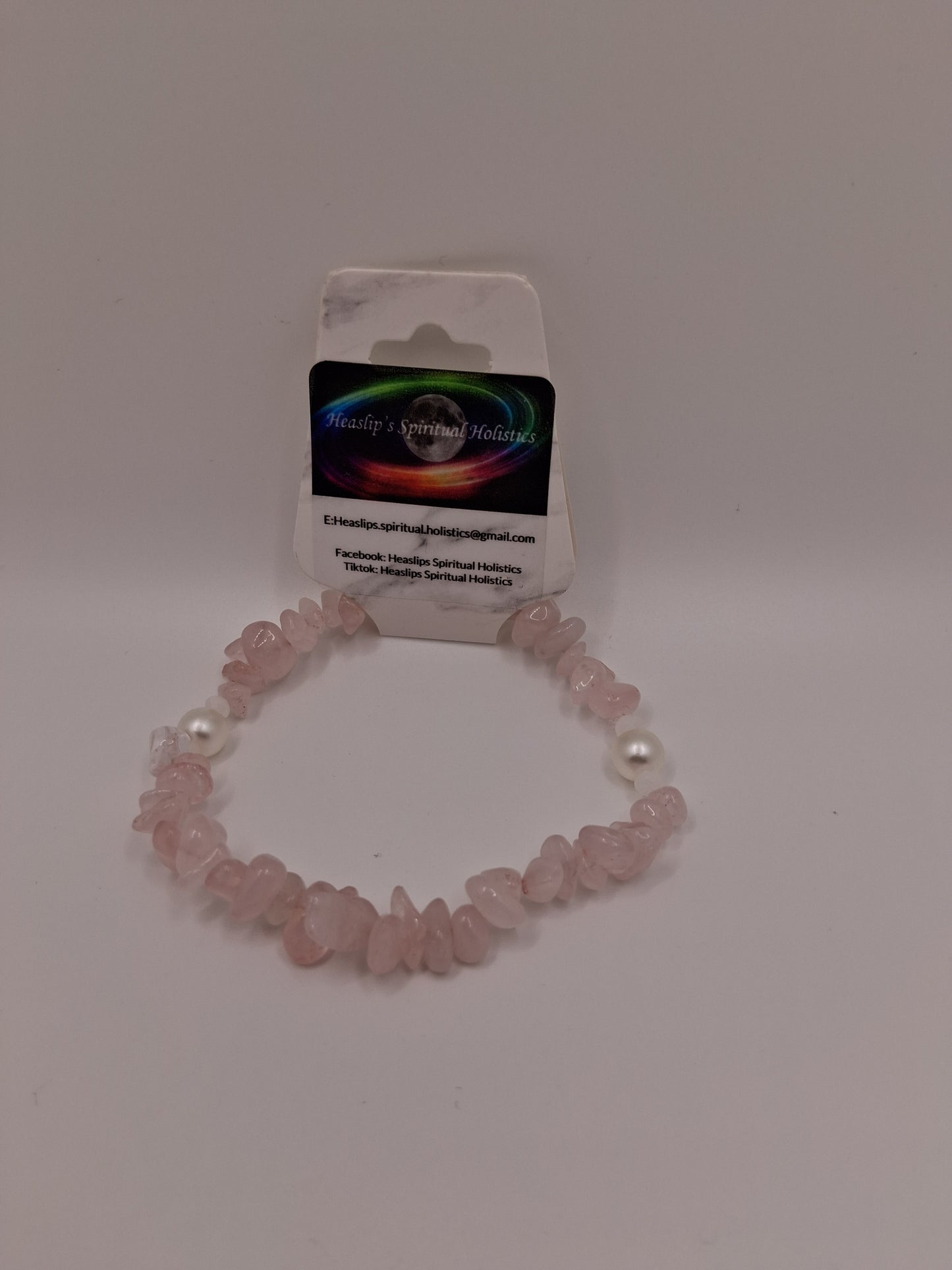 Rose Quartz chips & pearl like bead bracelet