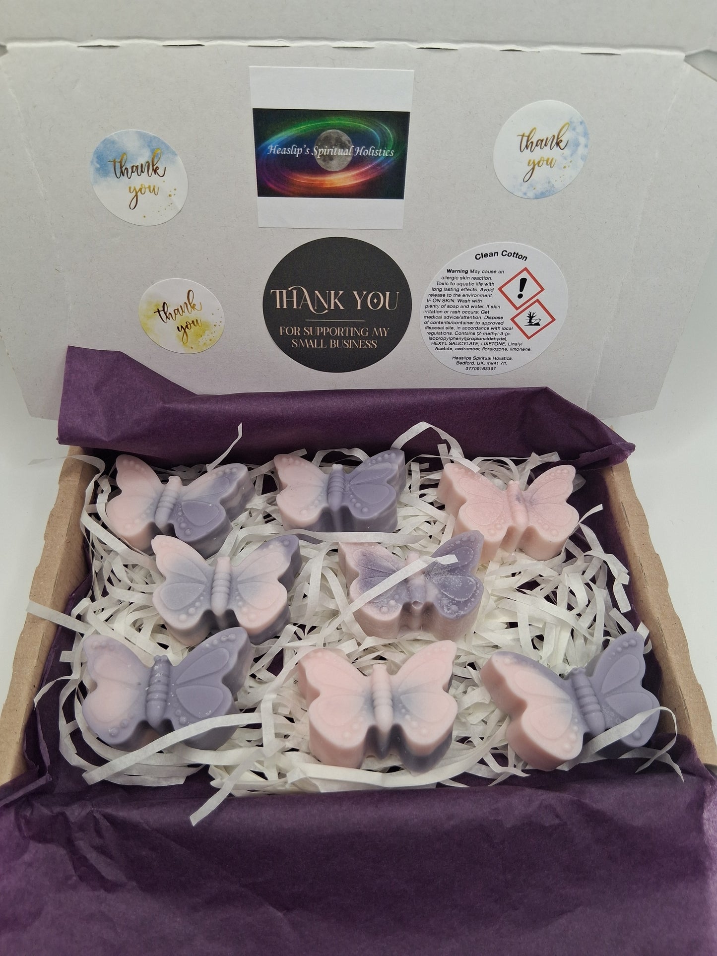 8 x marble coloured butterfly wax melts in fragrance Clean Cotton