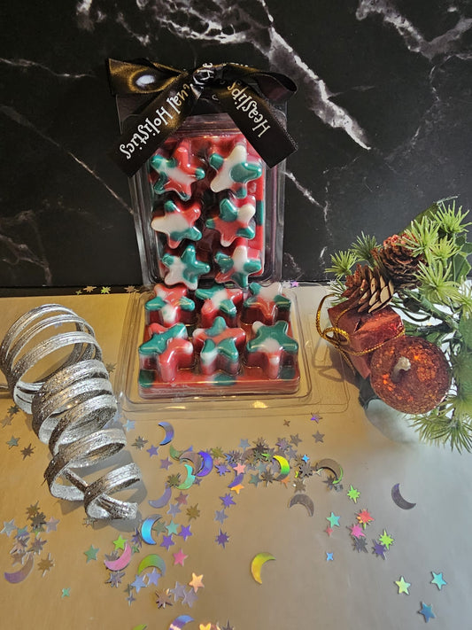 Star shaped wax melt clamshell Christmas themed in fragrance Spicy Mulled Wine